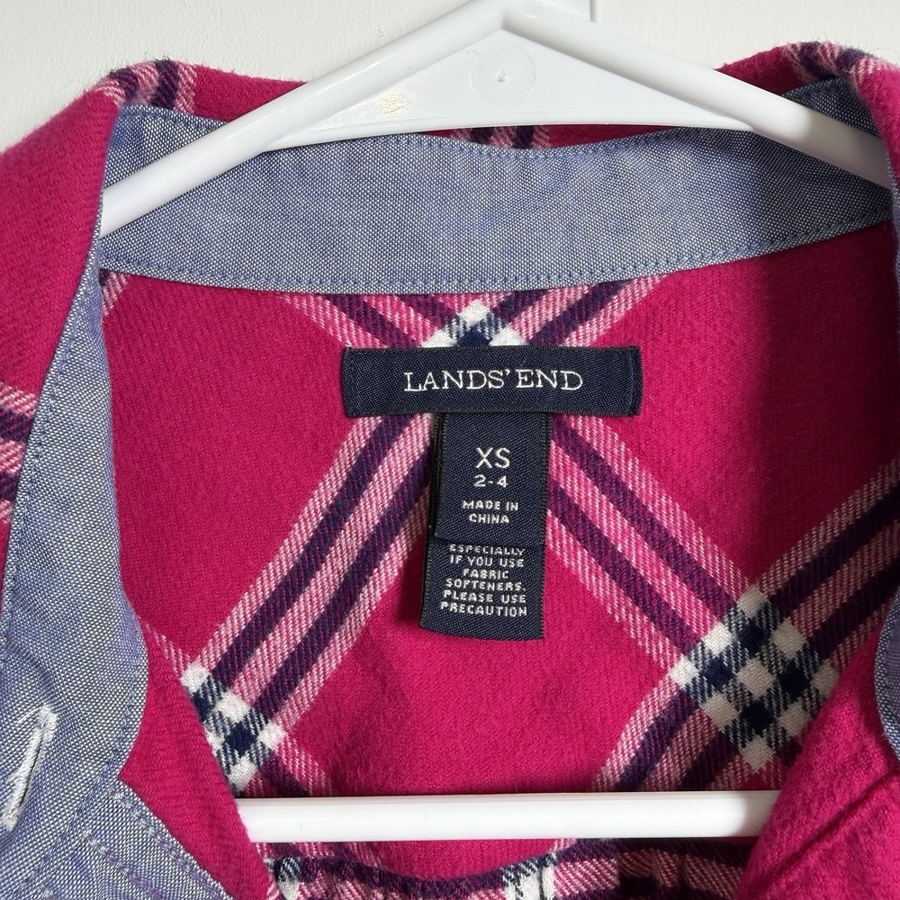 Lands' End plaid flannel shirt pink Women's Size XS 100% Cotton Preppy Normcore - Picture 3 of 7